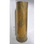 WORLD WAR ONE 1915 18 POUNDER HEAVILY WORKED ARTILLERY SHELL, YPRES 1916, DRI, CAPTAIN H W WARD,