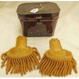 PAIR OF GOLD BULLION NAVAL EPAULETTES IN A JAPANNED TIN