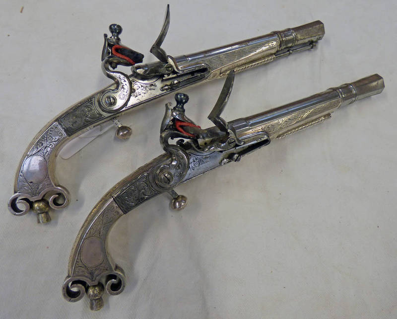 PAIR LATE 18TH CENTURY SCOTTISH 28-BORE ALL-METAL FLINTLOCK BELT PISTOLS,