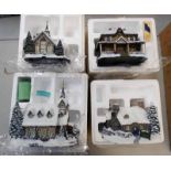 FOUR MODEL BUILDINGS FROM THOMAS KINKADE HAWTHRONE VILLAGE CHRISTMAS COLLECTION SERIES INCLUDING