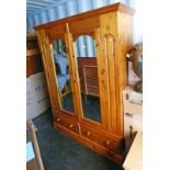 PINE WARDROBE WITH 2 MIRROR DOORS OVER 2 DRAWERS,