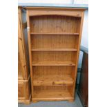 PINE OPEN BOOKCASE WITH ADJUSTABLE SHELVES & 2 DRAWERS,