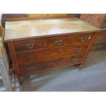 EARLY 20TH CENTURY WALNUT CHEST OF 3 SHORT OVER 2 LONG DRAWERS ON TURNED SUPPORTS,