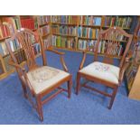 PAIR OF 19TH CENTURY MAHOGANY OPEN ARMCHAIRS ON SQUARE SUPPORTS