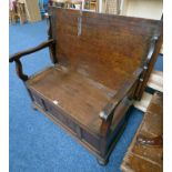 LATE 19TH CENTURY OAK MONK'S BENCH WITH LIFT SEAT,