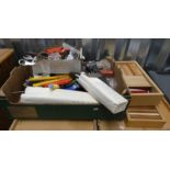 BOX OF WOOD WORKING TOOLS & EQUIPMENT TO INCLUDE MARPLES SCREWDRIVER, FORGE STEEL, WRENCH,