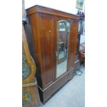 19TH CENTURY INLAID MAHOGANY MIRROR DOOR WARDROBE ON BASE OF SINGLE DRAWER