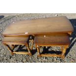 ERCOL ELM NEST OF 1 LARGER & 2 SMALLER TABLES,