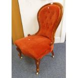 19TH CENTURY MAHOGANY BUTTON BACK CHAIR ON CABRIOLE SUPPORTS