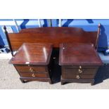 PAIR OF STAG MAHOGANY BEDSIDES WITH SLIDE OVER 2 DRAWERS AND BED END