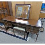 STAG MAHOGANY DRESSING TABLE WITH MIRRORS OVER 5 DRAWERS ON SQUARE SUPPORTS AND STOOL LENGTH 151