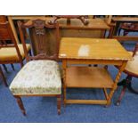 19TH CENTURY MAHOGANY CHAIR ON TURNED SUPPORTS & OAK TROLLEY WITH BARLEY TWIST DECORATION