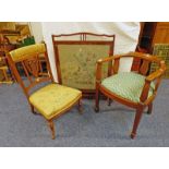 MAHOGANY TUB CHAIR ON SQUARE TAPERED SUPPORTS, MAHOGANY TAPESTRY FIRE SCREEN,