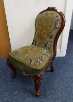 19TH CENTURY MAHOGANY FRAMED NURSING CHAIR ON CABRIOLE SUPPORTS