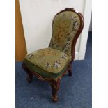 19TH CENTURY MAHOGANY FRAMED NURSING CHAIR ON CABRIOLE SUPPORTS