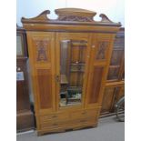 LATE 19TH CENTURY MIRROR DOOR WARDROBE OVER BASE OF 2 SHORT & 1 LONG DRAWER