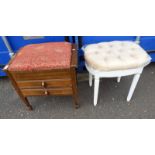 MAHOGANY PIANO STOOL WITH 2 DRAWERS & 1 OTHER STOOL