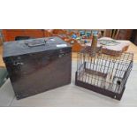 PINE TRAVEL BOX WITH FITTED BIRD CAGE 18CM TALL