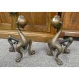 PAIR OF BRASS FIRE DOGS WITH BALL & CLAW DECORATION