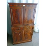 MAHOGANY COMPUTER CABINET WITH 2 PANEL DOORS & INTERIOR OF 2 DRAWERS OVER BASE OF 3 PANEL DOORS