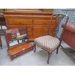 19TH CENTURY MAHOGANY DRESSING TABLE MIRROR WITH 3 DRAWERS IN BASE & MAHOGANY HAND CHAIR