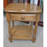 ERCOL ELM LAMP TABLE WITH SINGLE DRAWER & UNDERSHELF,