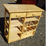BEECH WOOD DRINKS TROLLEY WITH 2 DRAWERS MARKED T.
