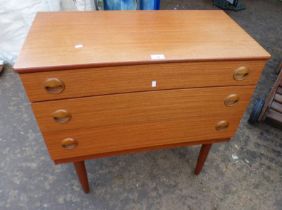 TEAK CHEST OF 3 DRAWERS ON TAPERED SUPPORTS WIDTH 75 CM X HEIGHT 75 CM Condition Report: