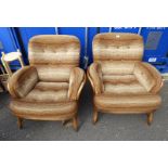 PAIR OF ERCOL ELM OPEN ARMCHAIRS