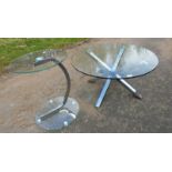CIRCULAR GLASS TABLE ON CHROME SUPPORTS AND ONE OTHER