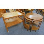 NEST OF 5 MAHOGANY TABLES AND TEAK TROLLEY
