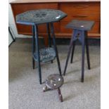 EBONISED OCTAGONAL TABLE WITH CARVED DECORATION,