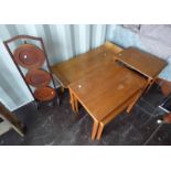 TEAK NEST OF TABLES, 3 TIER CAKE STAND,