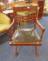 MAHOGANY ARMCHAIR WITH CROSS OVER SUPPORTS