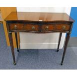 19TH CENTURY MAHOGANY SIDE TABLE WITH 2 DRAWERS WITH FRONT ON SQUARE TAPERED SUPPORTS,