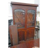 19TH CENTURY MAHOGANY BOOKCASE WITH 2 ASTRAGAL GLAZED PANEL DOORS OVER BASE OF 2 PANEL DOORS,