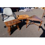 TEAK TRI-ANGLE TABLE, PINE STOOL ETC Condition Report: All item have scratches,