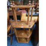 EARLY 20TH CENTURY WALNUT 3 TIER WHAT-NOT WITH DECORATIVE BOXWOOD INLAY ON TURNED SUPPORTS HEIGHT