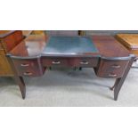 21ST CENTURY MAHOGANY DESK OF 5 DRAWERS & LEATHER INSET TOP ON SQUARE SUPPORTS MARKED HURTADO,