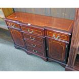 INLAID MAHOGANY BREAKFRONT SIDEBOARD WITH 4 CENTRAL DRAWERS FLANKED EACH SIDE BY DRAWER & PANEL