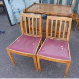 MAHOGANY 3 TIER TROLLEY & PAIR OF OAK CHAIRS ON SQUARE SUPPORTS