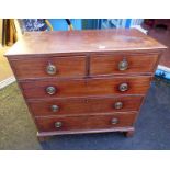 19TH CENTURY MAHOGANY CHEST WITH 2 SHORT OVER 3 LONG DRAWERS ON BRACKET SUPPORTS.