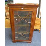 EARLY 20TH CENTURY INLAID MAHOGANY CORNER CABINET WITH ASTRAGAL GLASS PANEL DOOR ON BRACKET