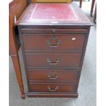 20TH CENTURY MAHOGANY FILLING CHEST WITH SLIDE OVER 4 DRAWERS AND LEATHER INSET TOP.