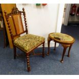 EARLY 20TH CENTURY WALNUT OVAL STOOL WITH FLORAL TAPESTRY TOP ON QUEEN ANNE SUPPORTS & CHAIR