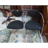 2 METAL FRAMED CHAIRS WITH TALL METAL WINE RACK