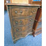 19TH CENTURY STYLE MAHOGANY CHEST WITH SHAPED FRONT & 4 DRAWERS ON BRACKET SUPPORTS,