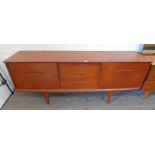 TEAK SIDEBOARD OF 3 DRAWERS AND 2 SLIDING PANEL DOORS ON TAPERED SUPPORT LENGTH 182 CM