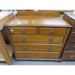 LATE 19TH CENTURY OAK CHEST OF 2 SHORT OVER 3 LONG DRAWERS ON TURNED SUPPORTS,