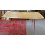 ERCOL BLONDE BEECH PLANK TABLE ON TAPERED SUPPORTS,